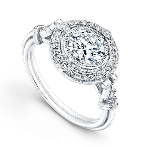 Bague Halo De Naturel Diamants Ronds De Style Antique En Or Blanc 14 Carats 3.75 Carats