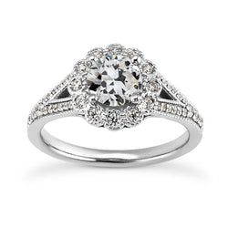 Bague Halo De Naturel Diamants Taille Ancienne Mine Style Fleur à Tige Fendue 4.75 Carats