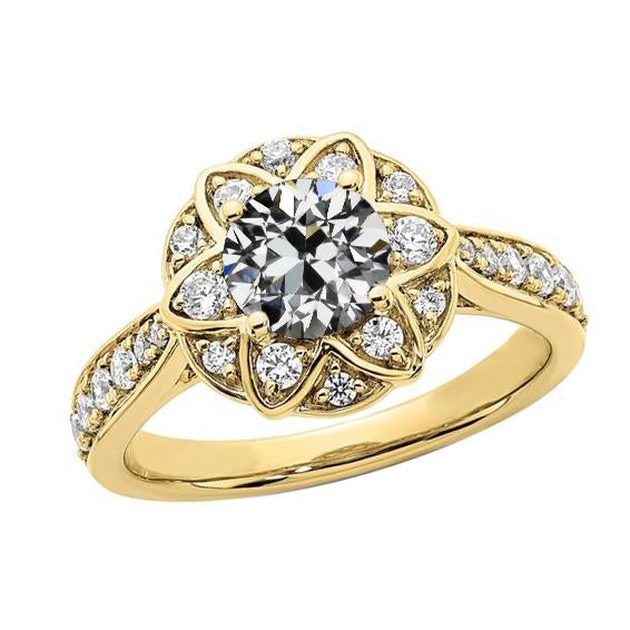 Bague Halo De Naturel Diamants Taille Ancienne Ronde Style Etoile En Or 14 Carats 4.25 Carats