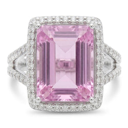 Bague Halo De Pierres Précieuses Kunzite Rose