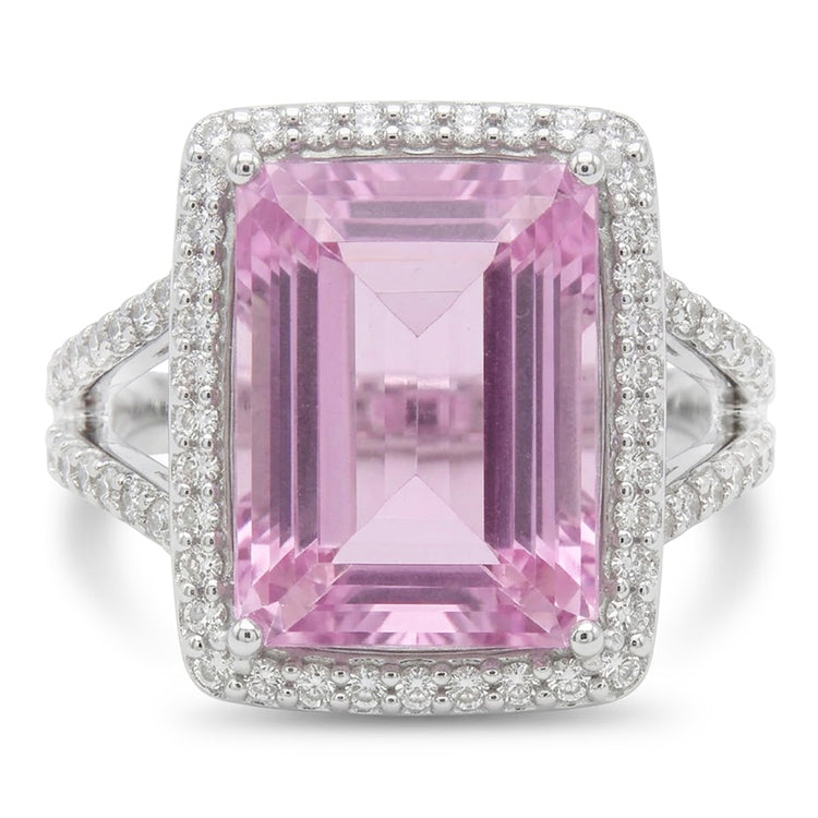 Bague Halo De Pierres Précieuses Kunzite Rose