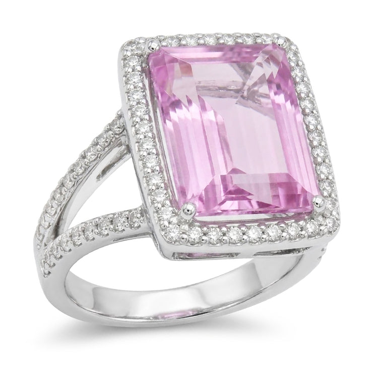 Bague Halo De Pierres Précieuses Kunzite Rose