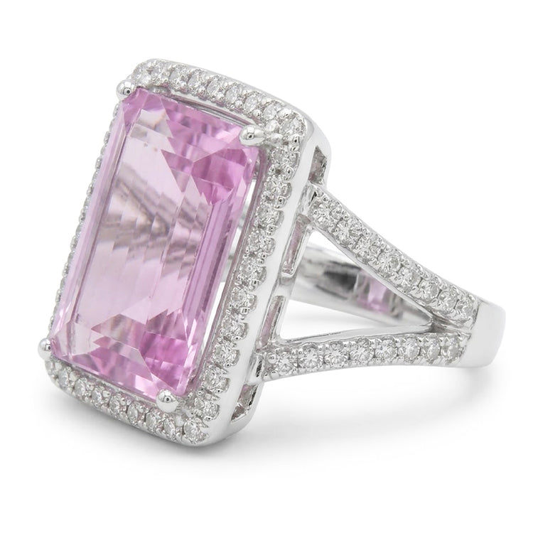 Bague Halo De Pierres Précieuses Kunzite Rose