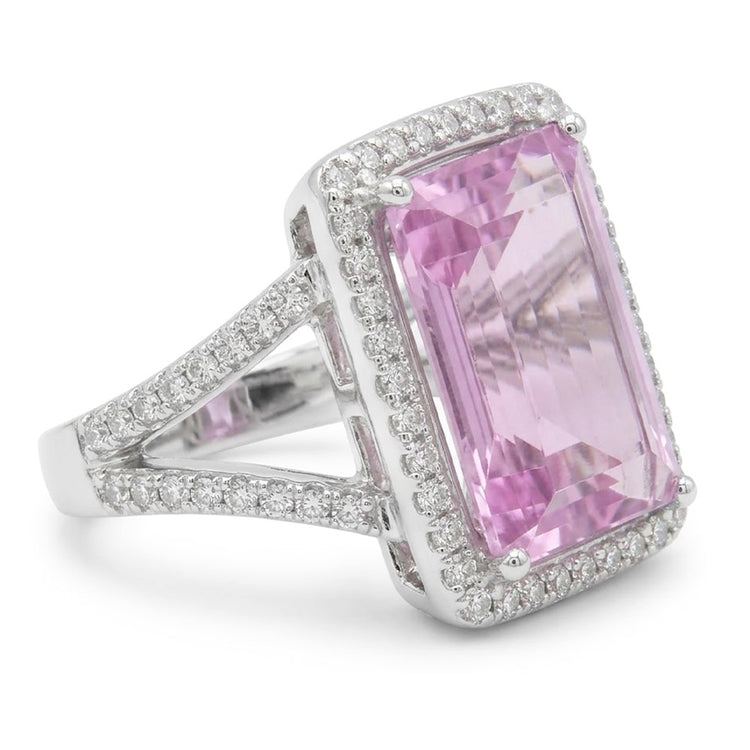 Bague Halo De Pierres Précieuses Kunzite Rose