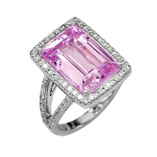 Bague Halo De Pierres Précieuses Kunzite Rose