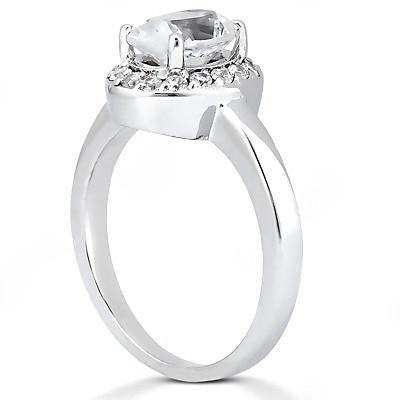 Bague Halo De Réel Diamants Ovale 1.25 Ct Or Blanc 14K