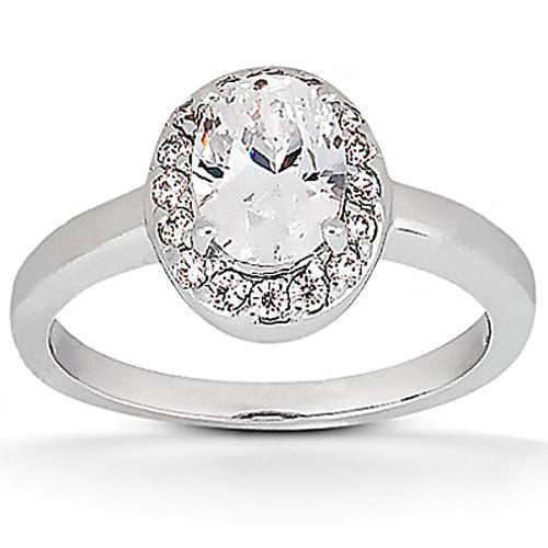 Bague Halo De Réel Diamants Ovale 1.25 Ct Or Blanc 14K