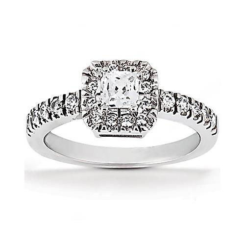 Bague Halo De Réel Diamants Princesse De 1.52 Carats Avec Accents En Or Blanc 14K