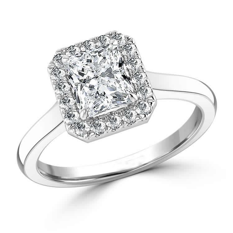 Bague Halo De Réel Diamants Radieux En Or Blanc 14K De 3.60 Cts