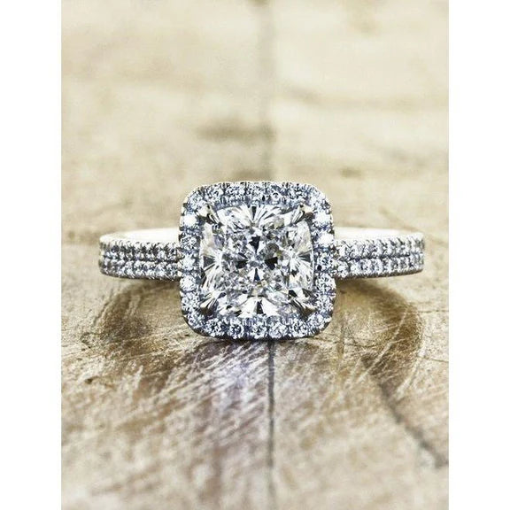 Bague Halo De Réel Diamants Taille Coussin Et Rond De 3.20 Carats