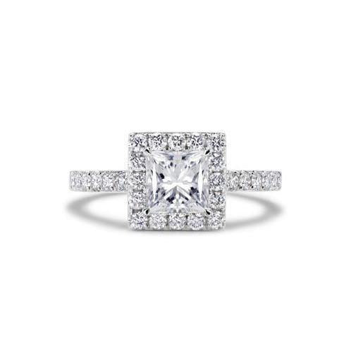 Bague Halo De Réel Diamants Taille Princesse Et Ronds 2.90 Ct En Or