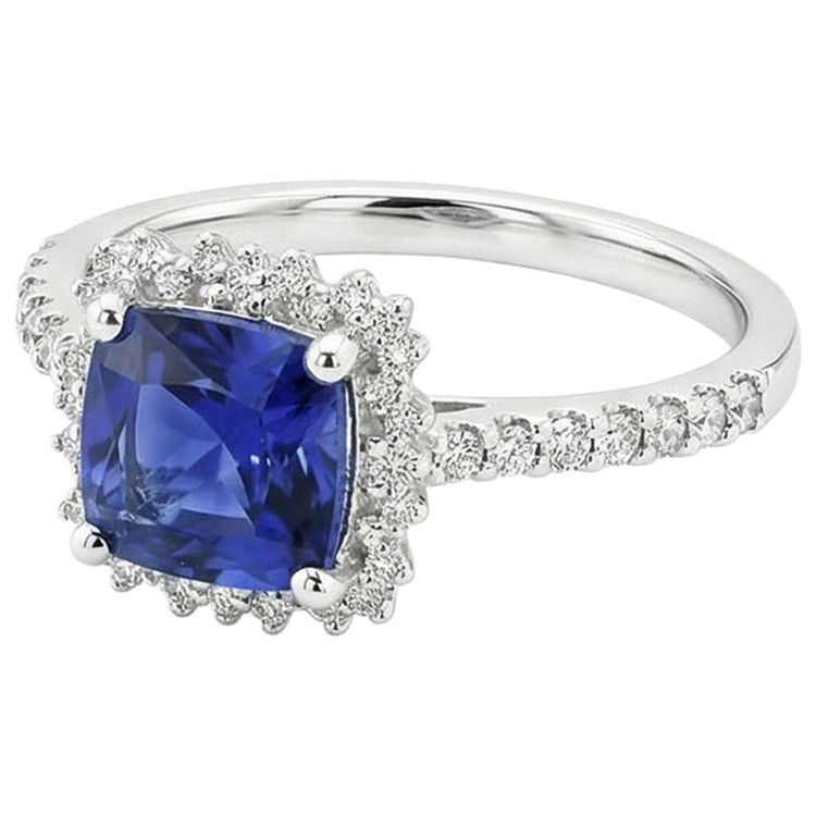 Bague Halo De Saphir De Ceylan Pour Femmes