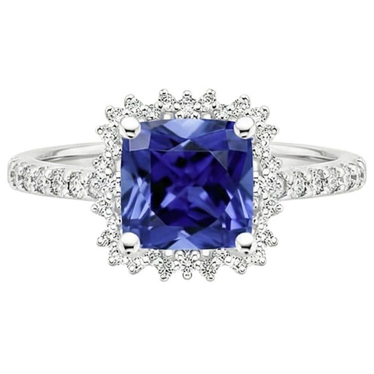 Bague Halo De Saphir De Ceylan Pour Femmes