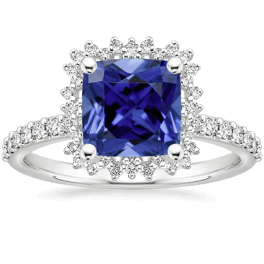 Bague Halo De Saphir De Ceylan Pour Femmes