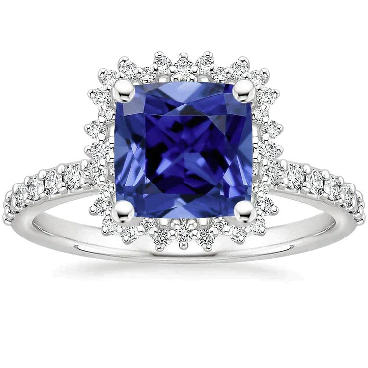 Bague Halo De Saphir De Ceylan Pour Femmes