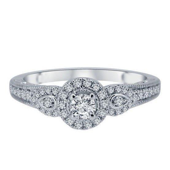 Bague Halo De Style Antique Avec Véritable Diamants Etincelants Avec Accents 2.50 Ct WG 14K