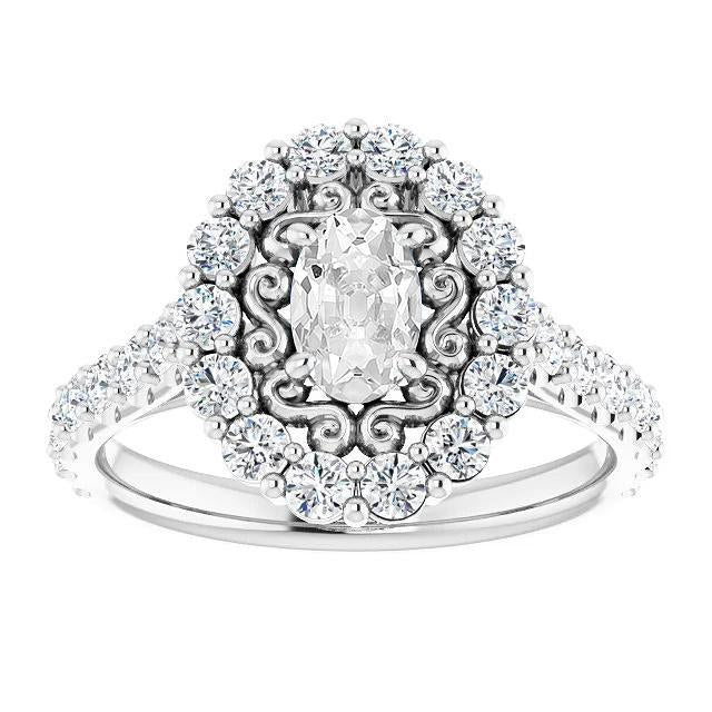 Bague Halo De Style Vintage Sertie De Griffes De Réel Diamants Ovales De Taille Ancienne 6.25 Carats