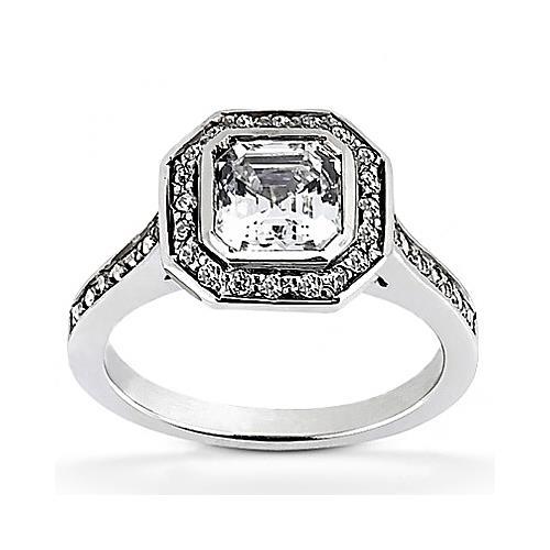 Bague Halo De Véritable Diamants Asscher Lunette 1 Carat