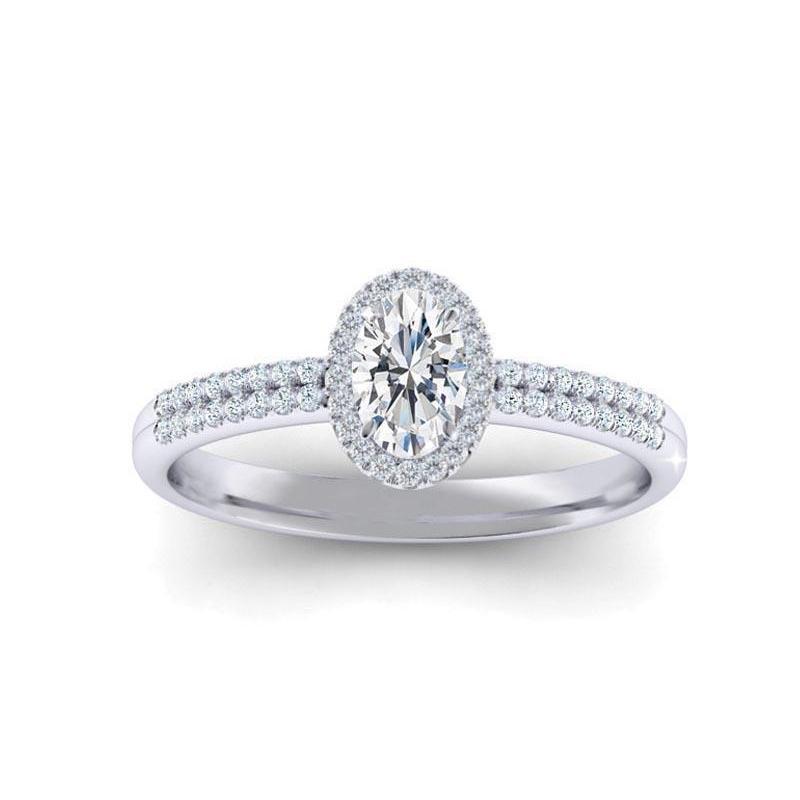 Bague Halo De Véritable Diamants Ovale Et Ronde 1.77 Carats Or Blanc 14K