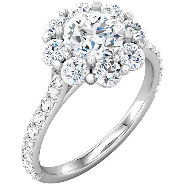 Bague Halo De Véritable Diamants Ronds De Style Fleur De 3.07 Carats En Or Blanc Massif 14K