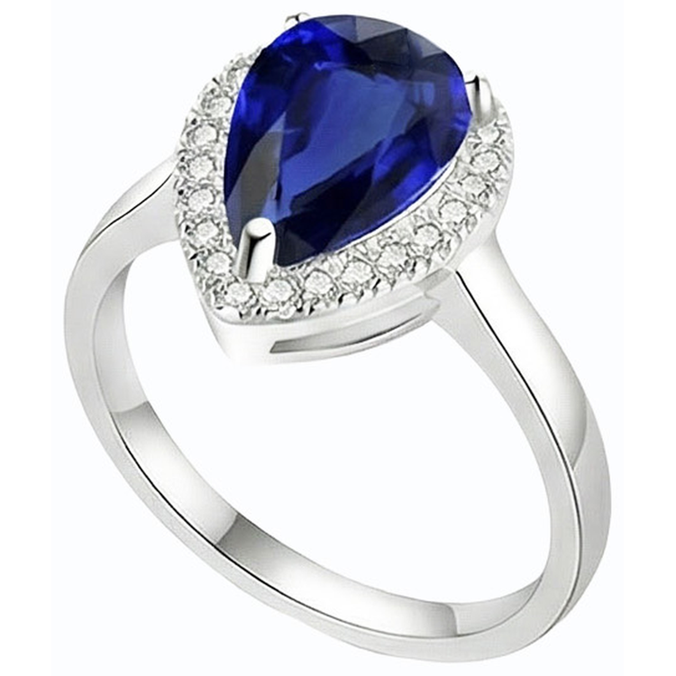Bague Halo Deep Blue Saphir Or Blanc & Diamants 3.50 Carats