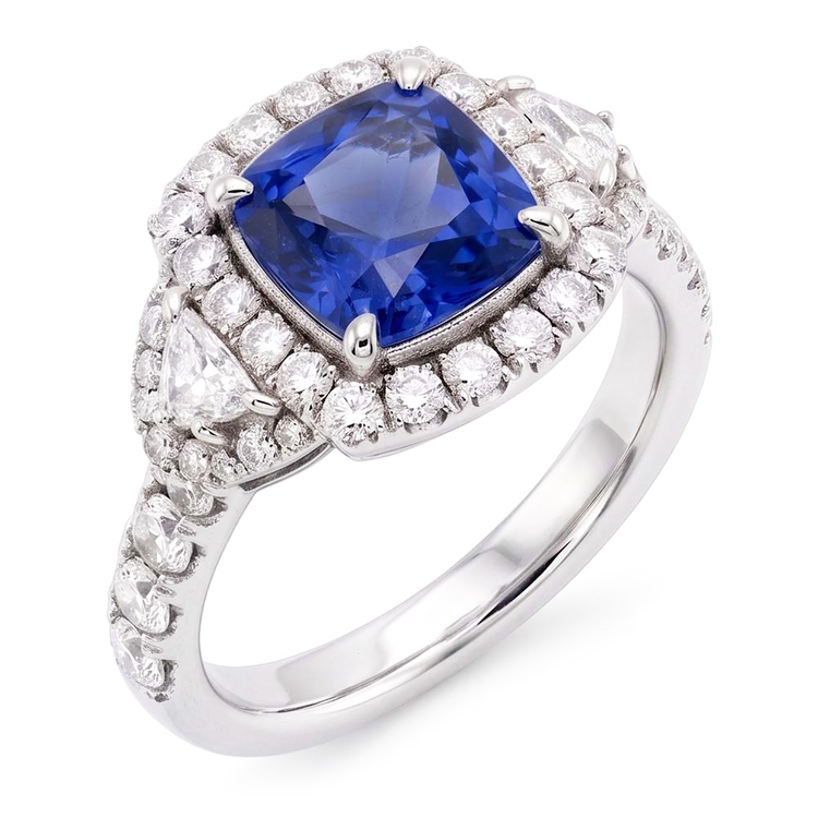 Bague Halo Demi Lune & Diamant Rond Saphir Pierre Gemme Bijoux 4 Carats
