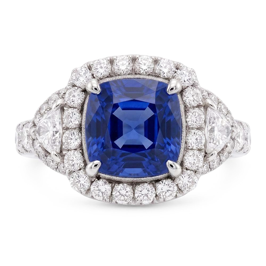 Bague Halo Demi Lune & Diamant Rond Saphir Pierre Gemme Bijoux 4 Carats