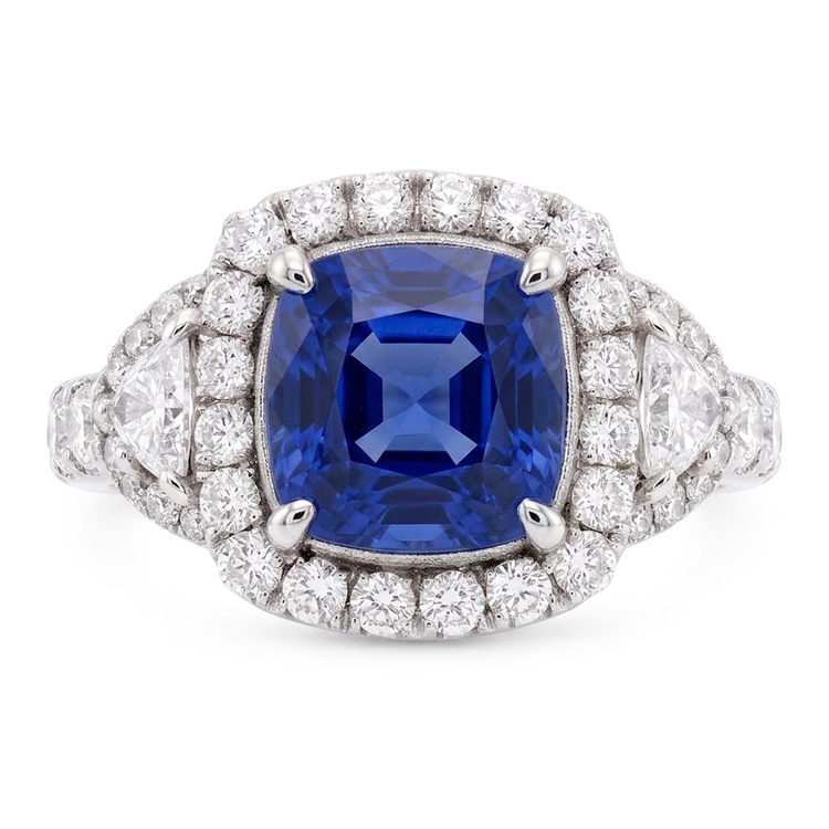Bague Halo Demi Lune & Diamant Rond Saphir Pierre Gemme Bijoux 4 Carats