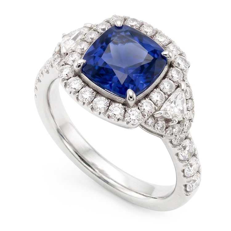 Bague Halo Demi Lune & Diamant Rond Saphir Pierre Gemme Bijoux 4 Carats
