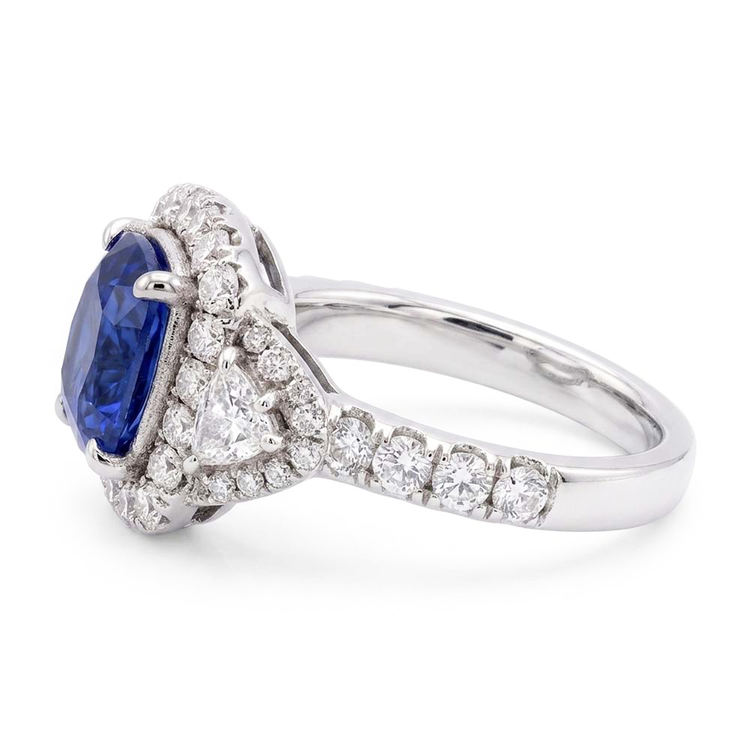 Bague Halo Demi Lune & Diamant Rond Saphir Pierre Gemme Bijoux 4 Carats