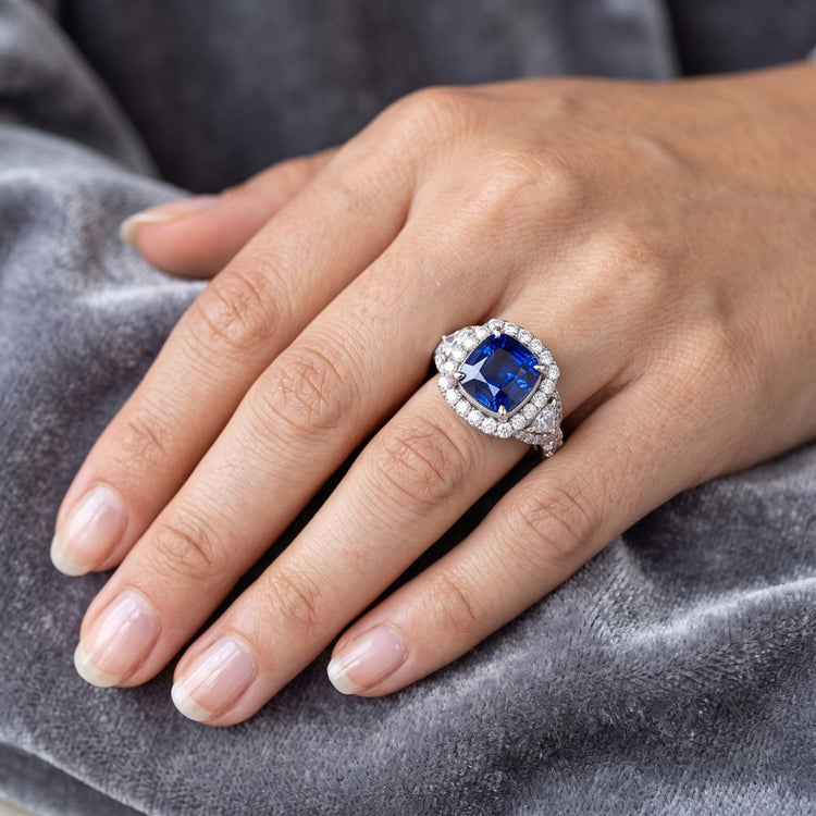 Bague Halo Demi Lune & Diamant Rond Saphir Pierre Gemme Bijoux 4 Carats