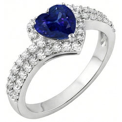 Bague Halo Diamant 4.50 Carats Coeur Saphir Bleu Double Tige