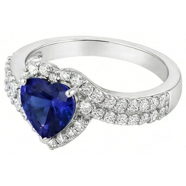 Bague Halo Diamant 4.50 Carats Coeur Saphir Bleu Double Tige