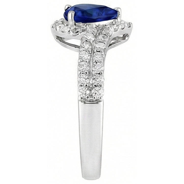 Bague Halo Diamant 4.50 Carats Coeur Saphir Bleu Double Tige