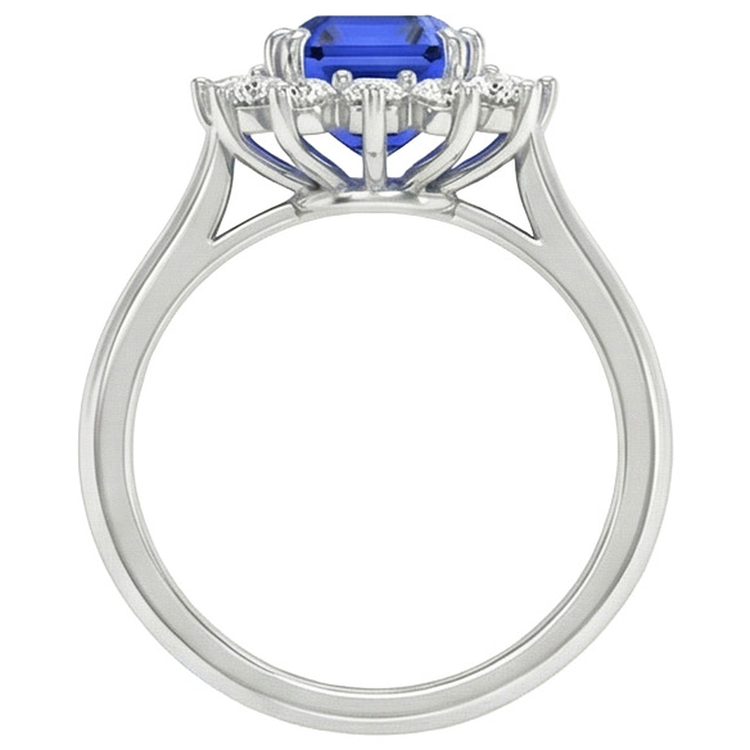 Bague Halo Diamant Naturels Extraits des Mines ( et non cultivés en laboratoire ) Asscher Taille Saphir Bleu 6.50 Carats Or 14K