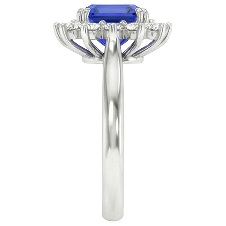 Bague Halo Diamant Naturels Extraits des Mines ( et non cultivés en laboratoire ) Asscher Taille Saphir Bleu 6.50 Carats Or 14K