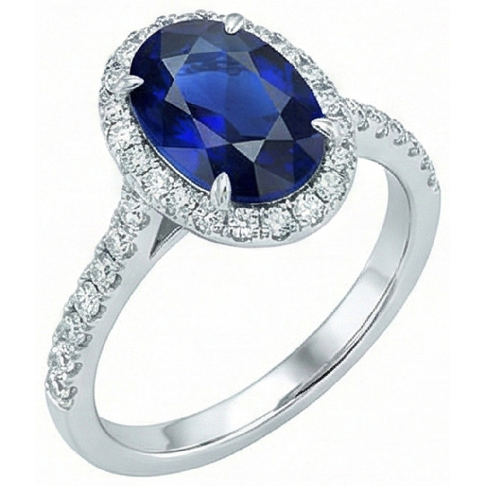 naturel oval saphir 7.50carats bague angle de côté