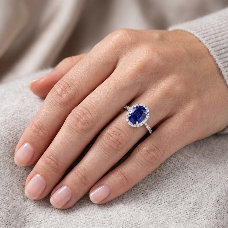 Bague Halo Diamant Bijoux Saphir