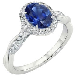 Bague Halo Diamant Naturels Extraits des Mines ( et non cultivés en laboratoire ) Blanc Saphir Bleu Naturel Tige Torsadée 5 Carats