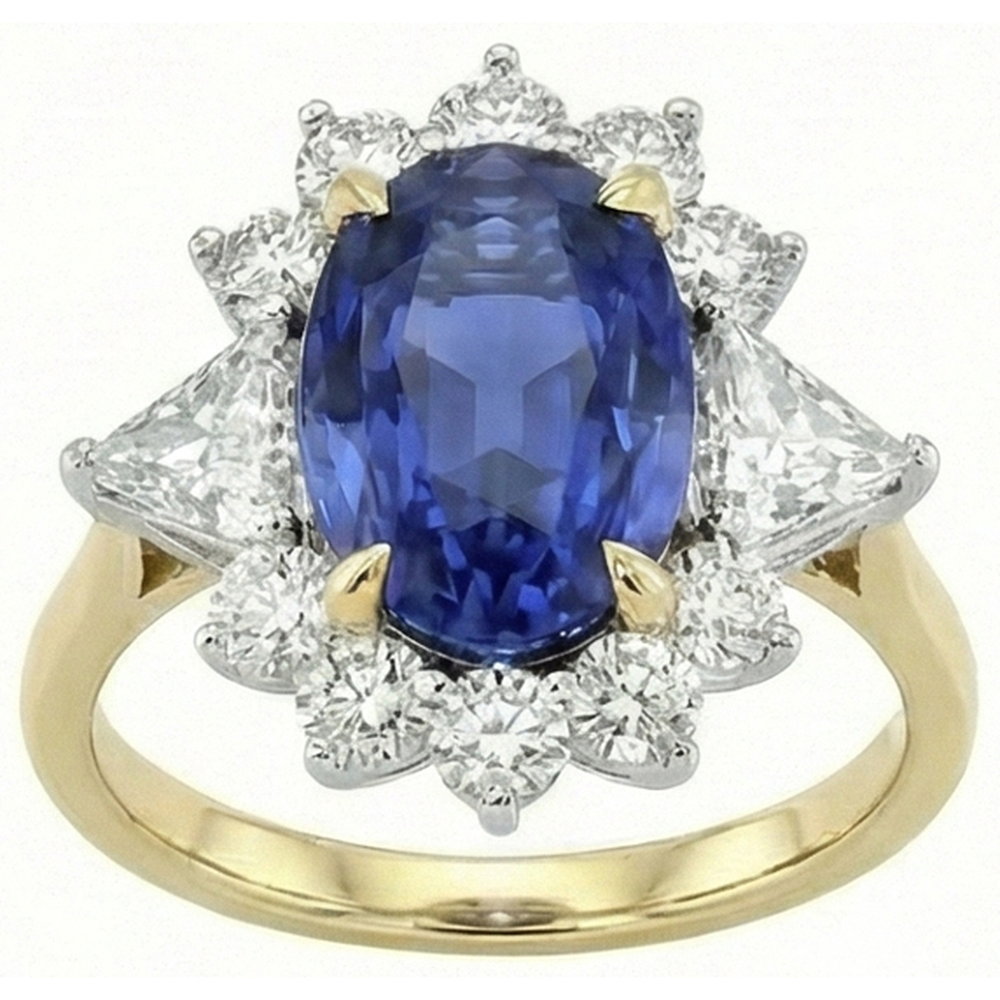 naturel cushion saphir 4.25carats bague vue de face