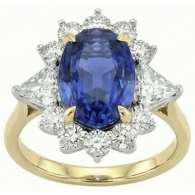naturel cushion saphir 4.25carats bague vue de face