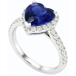 Bague Halo Diamant Coeur Saphir Bleu 3.50 Carats Bijoux Or Blanc