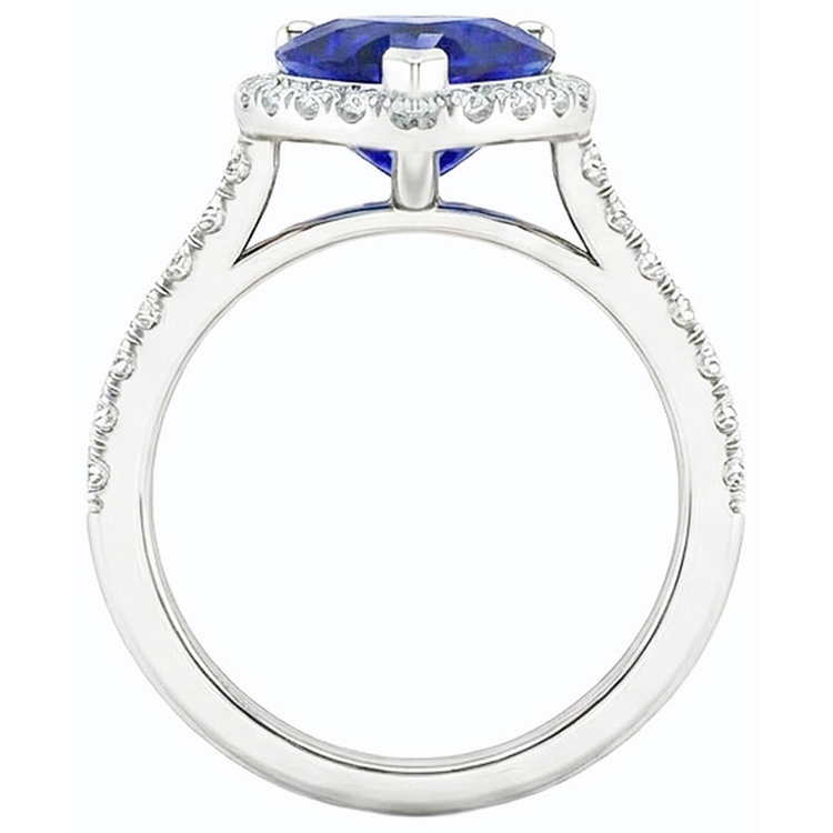 Bague Halo Diamant Coeur Saphir Bleu 3.50 Carats Bijoux Or Blanc