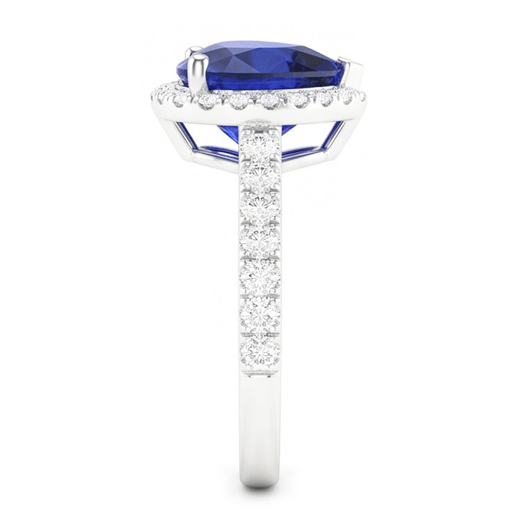 Bague Halo Diamant Coeur Saphir Bleu 3.50 Carats Bijoux Or Blanc