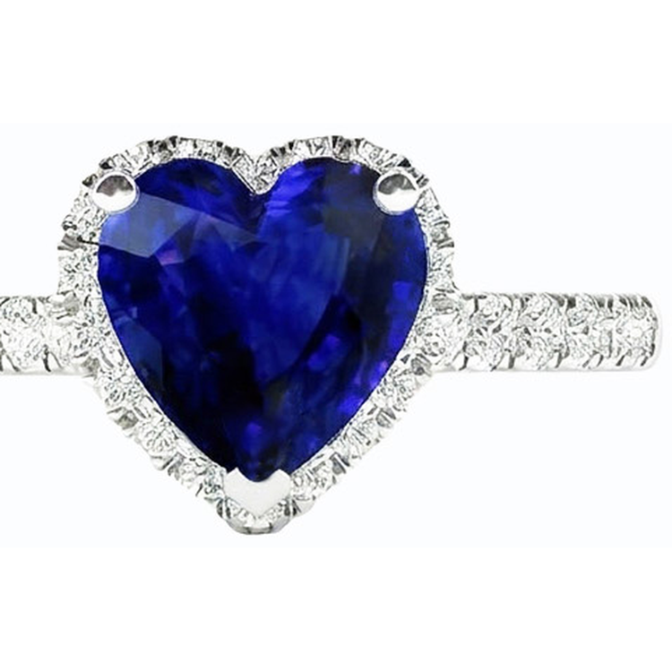 Bague Halo Diamant Coeur Saphir Bleu 3.50 Carats Bijoux Or Blanc