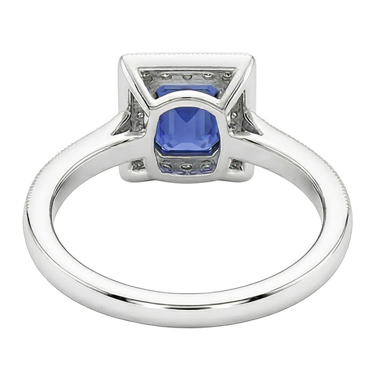 Bague Halo Diamant Emeraude Bleu Saphir 3 Carats Or Blanc 14K
