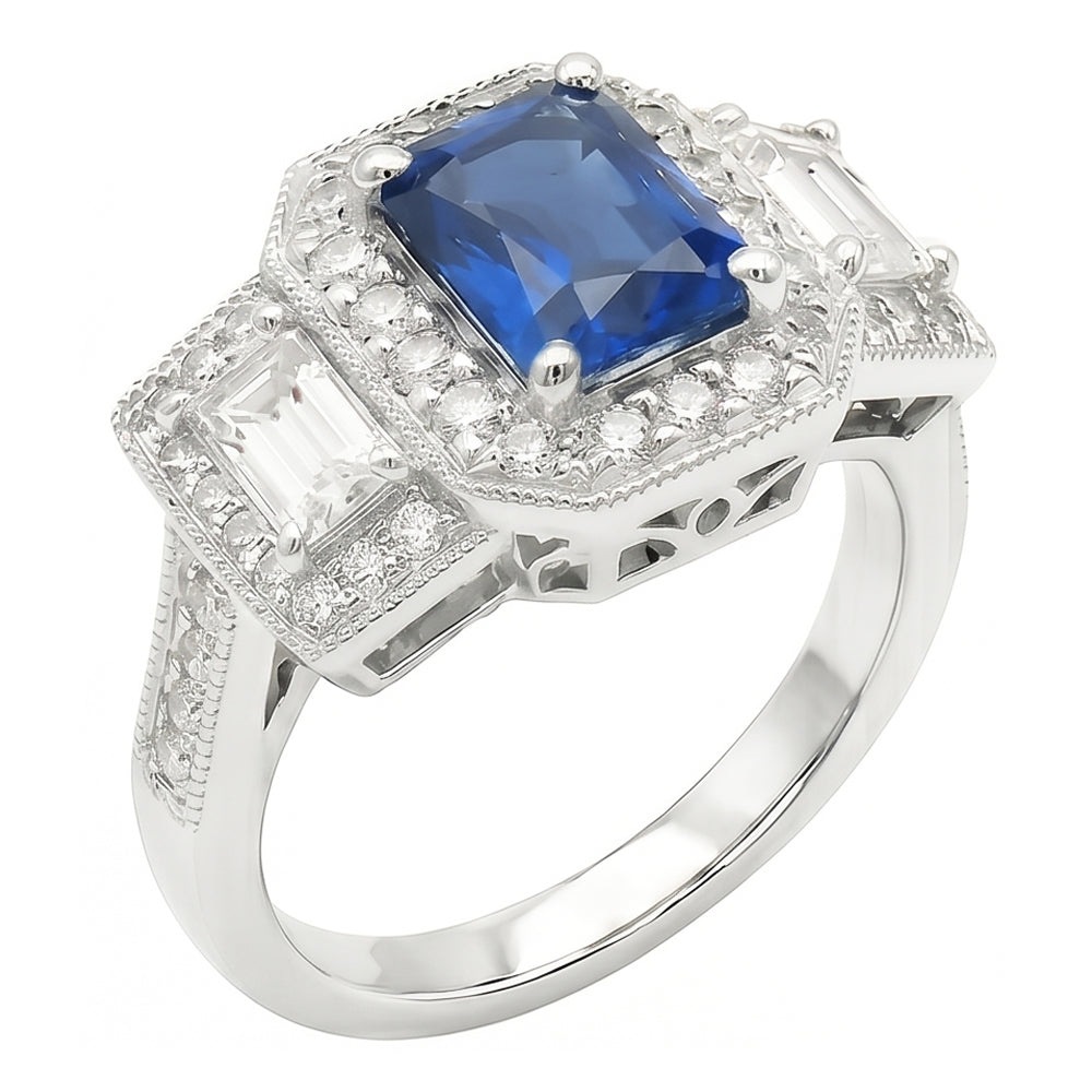 naturel round saphir 3carats bague vue de face