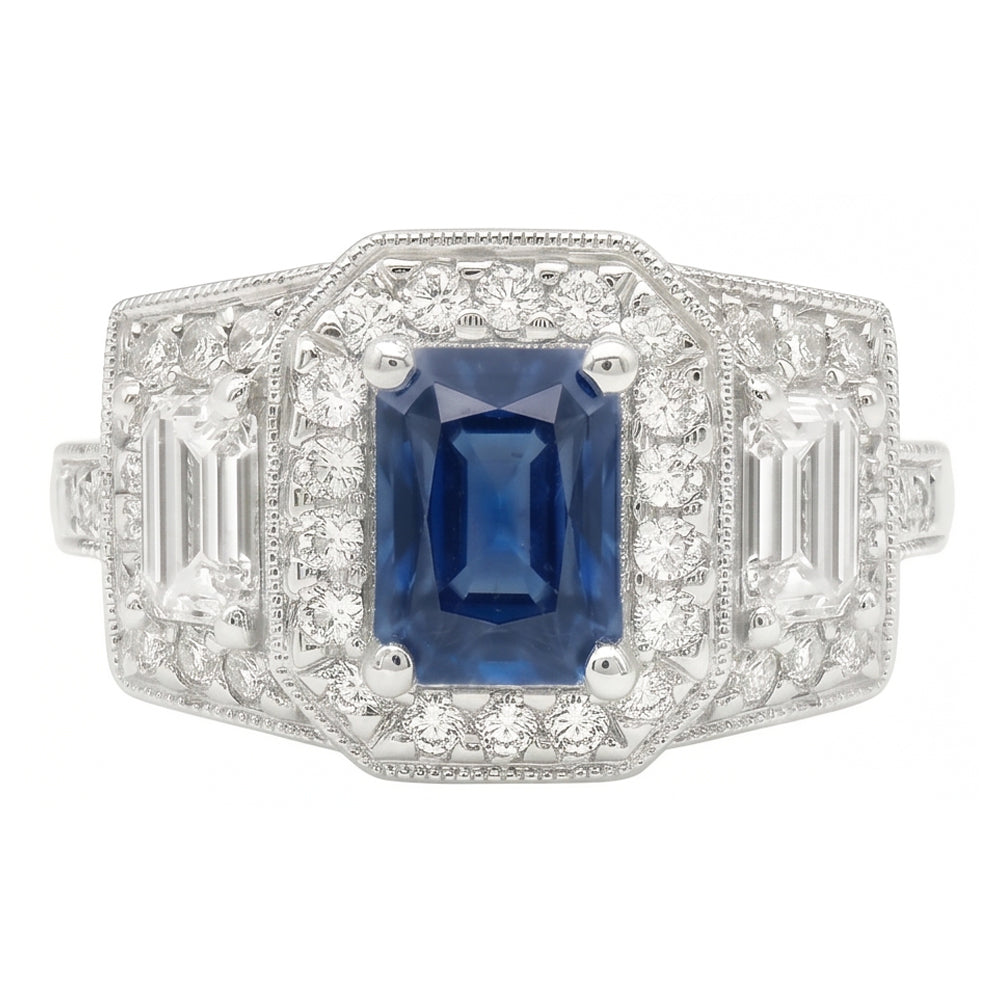 naturel round saphir 3carats bague angle de côté