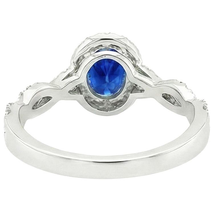 Bague Halo Diamant Naturels Extraits des Mines ( et non cultivés en laboratoire ) Femme Or Blanc 4.50 Carats Saphir Bleu Bijoux