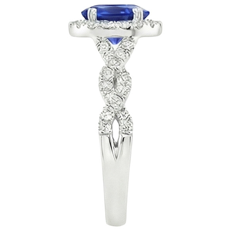 Bague Halo Diamant Naturels Extraits des Mines ( et non cultivés en laboratoire ) Femme Or Blanc 4.50 Carats Saphir Bleu Bijoux